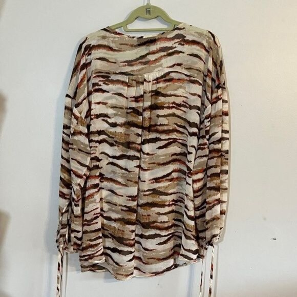 Lane Bryant Top Women 18 Brown Animal Print Tassel Sheer Safari Neutral Resort - Picture 10 of 12